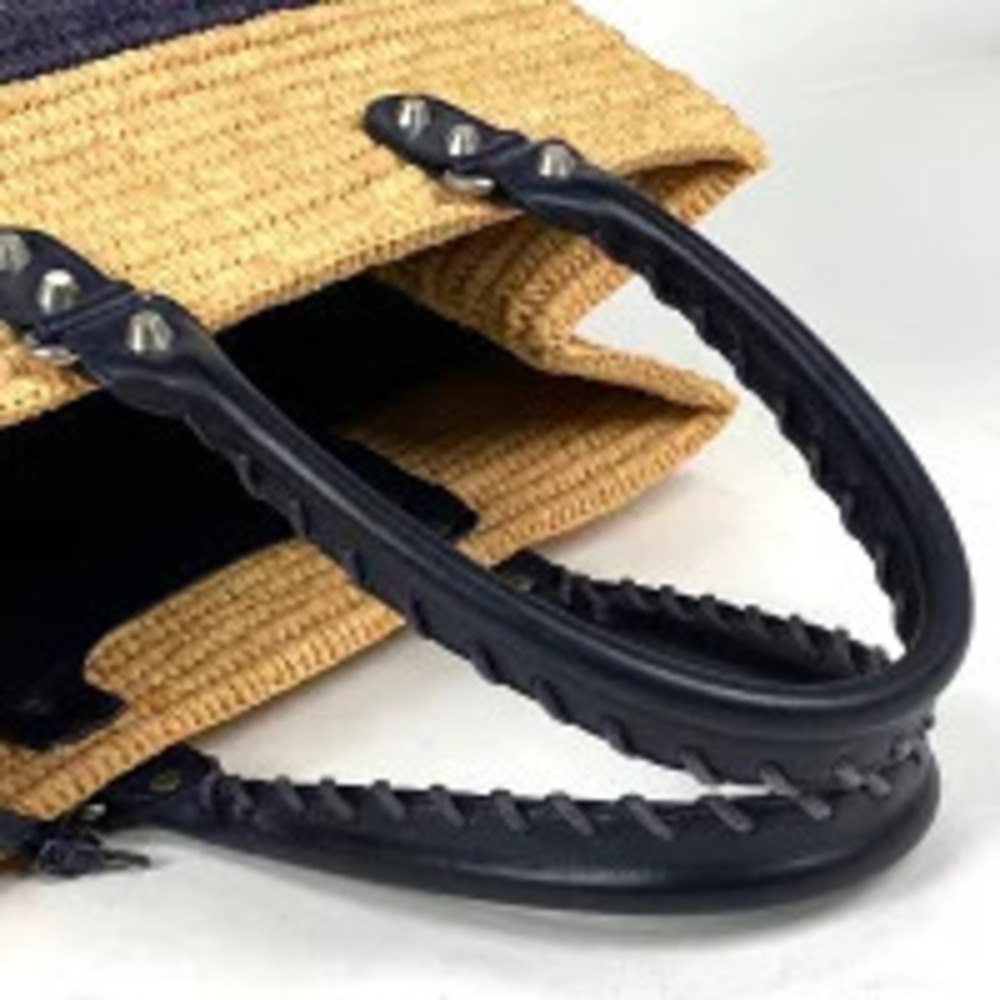Balenciaga Bicolor Straw Tan Tote Bag Handbag Basket Raffia Beige Purple Navy - Picture 7 of 7